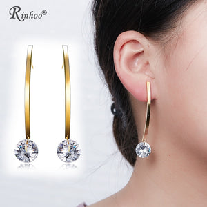 Charm Stainless Steel Statement Crystal CZ Drop Earrings Pendientes Mujer Wedding Jewelry Long Dangle Earrings For Women