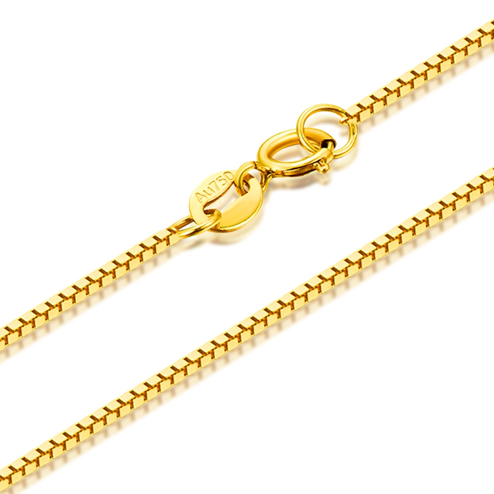 Fine Jewelry Genuine 18K Yellow Gold Necklace Pure AU750 Square Box Chain 16 18 Inches