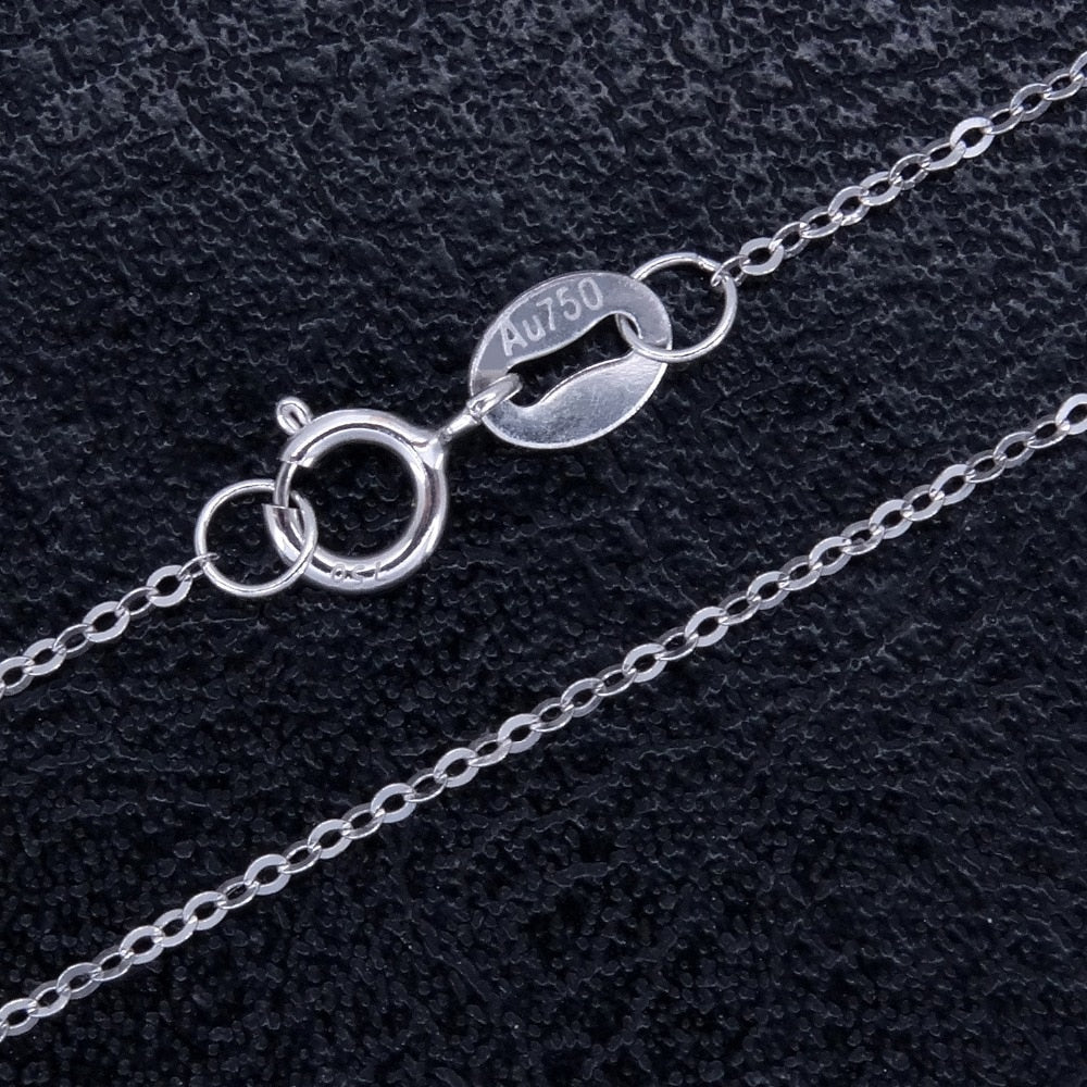 Genuine 18K White Gold Necklace for Girl Pure AU750 Cute Rolo Chain 1mm Width 10 - 16 Inches
