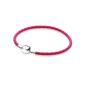 100%925 Sterling Silver Fashion Lovers Leather Double Loop Bracelet (Multi Color Choice) DIY Gift Jewelry Factory Direct