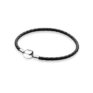 100%925 Sterling Silver Fashion Lovers Leather Double Loop Bracelet (Multi Color Choice) DIY Gift Jewelry Factory Direct
