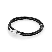 Load image into Gallery viewer, 100%925 Sterling Silver Fashion Lovers Leather Double Loop Bracelet (Multi Color Choice) DIY Gift Jewelry Factory Direct