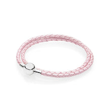 Load image into Gallery viewer, 100%925 Sterling Silver Fashion Lovers Leather Double Loop Bracelet (Multi Color Choice) DIY Gift Jewelry Factory Direct