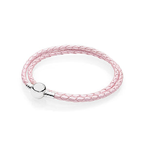 100%925 Sterling Silver Fashion Lovers Leather Double Loop Bracelet (Multi Color Choice) DIY Gift Jewelry Factory Direct