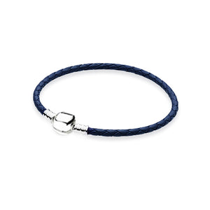 100%925 Sterling Silver Fashion Lovers Leather Double Loop Bracelet (Multi Color Choice) DIY Gift Jewelry Factory Direct