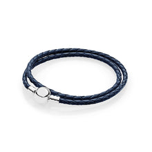 Load image into Gallery viewer, 100%925 Sterling Silver Fashion Lovers Leather Double Loop Bracelet (Multi Color Choice) DIY Gift Jewelry Factory Direct