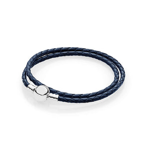 100%925 Sterling Silver Fashion Lovers Leather Double Loop Bracelet (Multi Color Choice) DIY Gift Jewelry Factory Direct