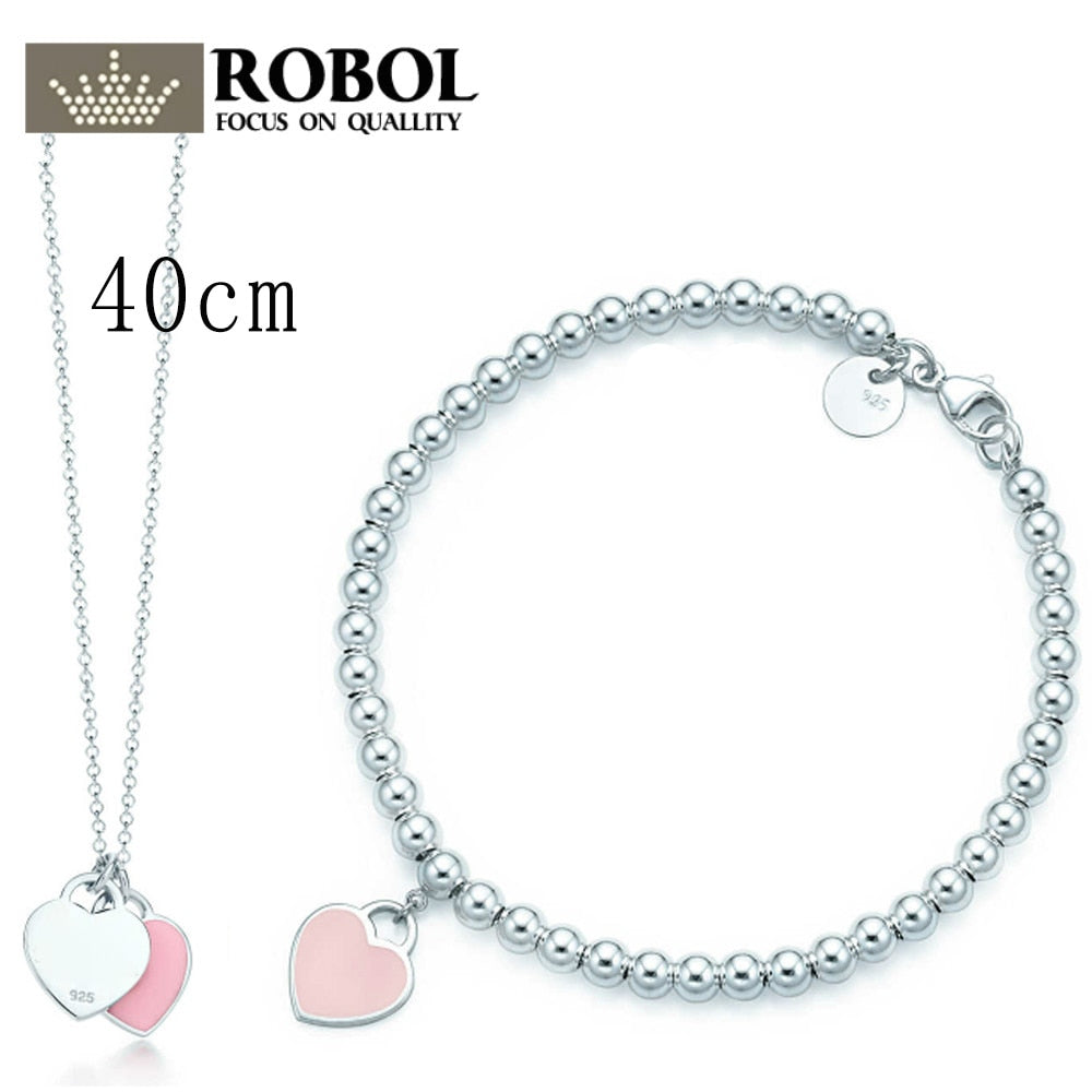 2018 New Trendy Heart Bracelet Brand 925 Streling Silver Pendant Pink New York For Women Elegant TIFF Bracelet Jewelry