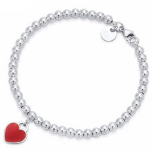 Load image into Gallery viewer, Charm 925 Sterling Silver Bracelet Green Pink Red Heart Shaped Women&#39;s Round Silverware Matching Tiff Jewelry Bracelet
