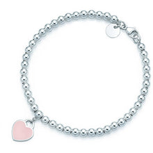Load image into Gallery viewer, Charm 925 Sterling Silver Bracelet Green Pink Red Heart Shaped Women&#39;s Round Silverware Matching Tiff Jewelry Bracelet