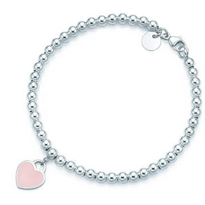 Charm 925 Sterling Silver Bracelet Green Pink Red Heart Shaped Women's Round Silverware Matching Tiff Jewelry Bracelet