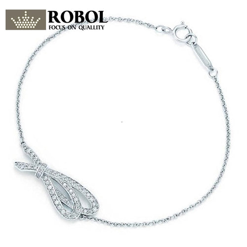 Charm Gift 925 Sterling Silver Gemstone Bow TIFF Attractive Elegance Temperament Bracelet World Jewelry