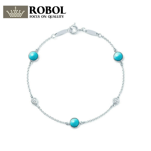 Gift 925 Sterling Silver Classic Logo Turquoise Color Round Buckle Bracelet TIFF Attractive Elegance
