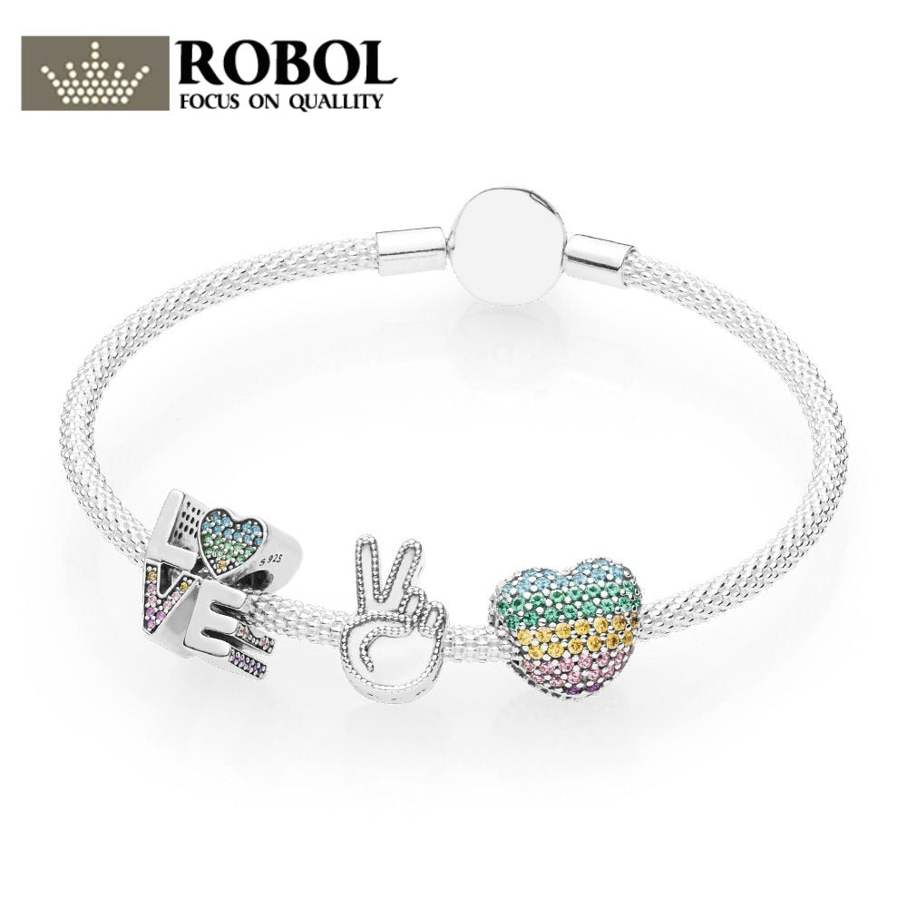 Pan 925 Sterling Silver Love the Rainbow Bracelet Set Diy Original Charms Jewelry Women Summer fashion design