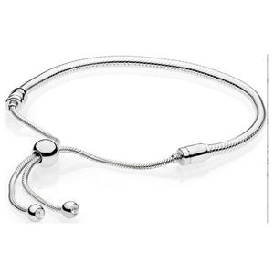 Pan 925 Sterling Silver MOMENTS Sliding Bracelet Brilliant Bow Fit Original Charm Jewelry Women Adjustable zircon Chain