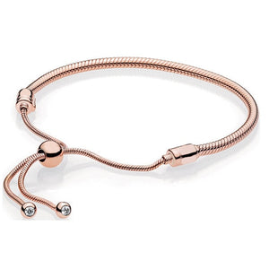 Pan 925 Sterling Silver MOMENTS Sliding Bracelet Brilliant Bow Fit Original Charm Jewelry Women Adjustable zircon Chain