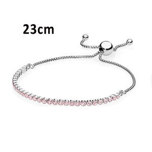 Pan 925 Sterling Silver MOMENTS Sliding Bracelet Brilliant Bow Fit Original Charm Jewelry Women Adjustable zircon Chain