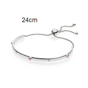 Pan 925 Sterling Silver MOMENTS Sliding Bracelet Brilliant Bow Fit Original Charm Jewelry Women Adjustable zircon Chain