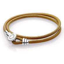 Load image into Gallery viewer, Pan Black Blue Spicy Orange Golden Double Leather Bracelet, Clear CZ High quality leather women&#39;s bracelet Copy jewelry