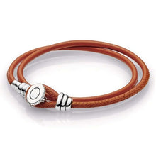Load image into Gallery viewer, Pan Black Blue Spicy Orange Golden Double Leather Bracelet, Clear CZ High quality leather women&#39;s bracelet Copy jewelry
