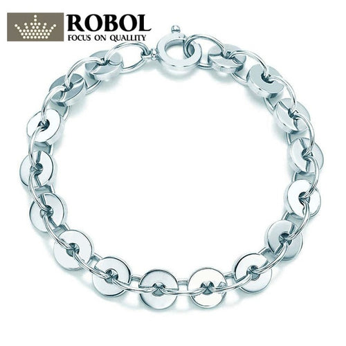 ROBOLTIFFT 100% 925 Silver 1:1 Genuine Glamorous Round Bracelet Temperament Lady Fashion Geometric Round Bracelet