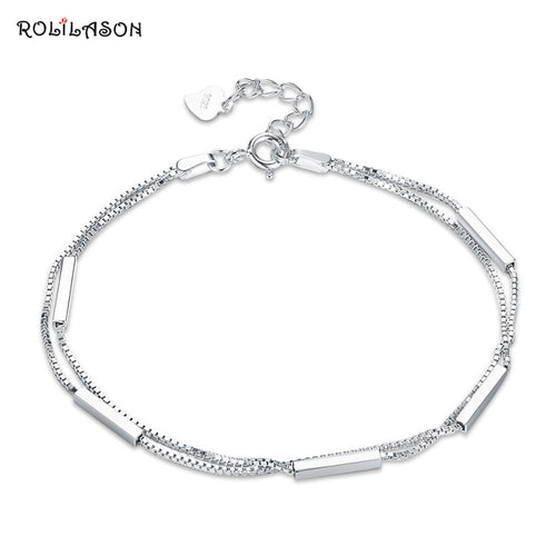 Gift 925 Sterling Silver Bracelets or Bangles for Women Jewelry long bar Chain Link Bracelet Female LB004