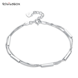 Gift 925 Sterling Silver Bracelets or Bangles for Women Jewelry long bar Chain Link Bracelet Female LB004