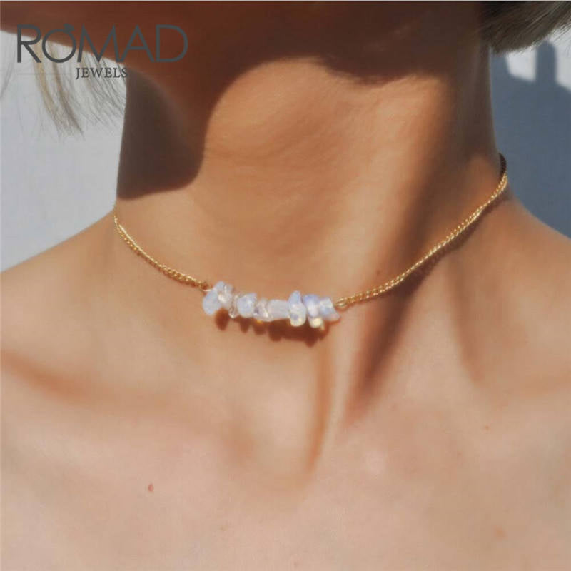 Chic Opal Stone Choker Necklace Multicolor Fashion Gold Color Chain Crystal Necklace for Women Short Chockers Collar R4