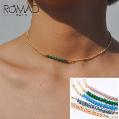 Dainty Beaded Necklace Birthstone Minimal Link Chain Necklaces Fashion Natural Tiny Stone Women Crystal Necklace R4