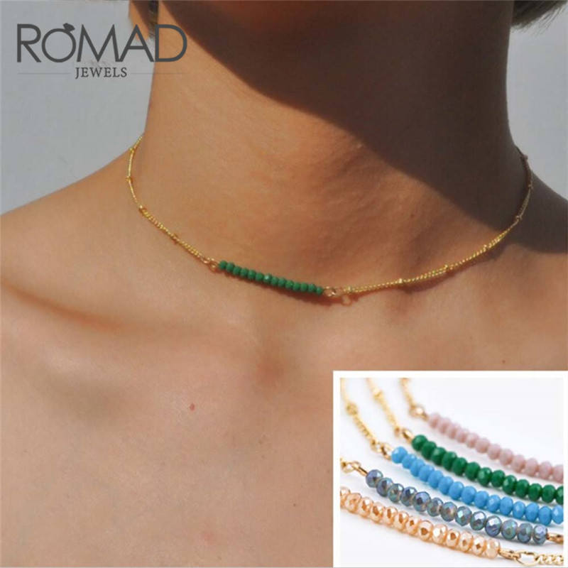 Dainty Beaded Necklace Birthstone Minimal Link Chain Necklaces Fashion Natural Tiny Stone Women Crystal Necklace R4