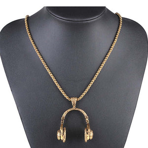 Music DJ Headphone Pendant Necklaces Stainless Steel Chain Men Women Hop Jewelry Rock Headset Necklace Music Lovers R4