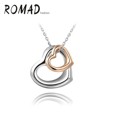 Wholesale Double Hearts Necklace fashion Twin Gold Color Austrian Crystal Pendant Necklace fashion jewelry
