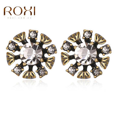 Vintage Jewelry 2017 Stud Earrings For Wedding Engagement Elegant Ancient gold Flower Pattern Earring for Women Jewellry