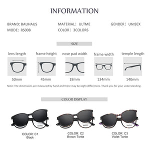 RS008  Ultralight Sun Glasses For Unisex Women Eyeglasses Frame With Polarized Magnet Clip On Sunglasses Female Uv400 Oculos De