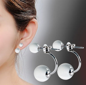 2017 Fashion women Stud Earrings High Quality Silver Double Sided Opal stone Ear Jewelry Wholesale