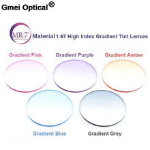 Load image into Gallery viewer, Radiation Protection 1.67 Ultra-Thin MR-7 Super-Tough Gradient Tint HMC EMI Asphere Anti UV Myopia Hyperopia Prescription Lenses