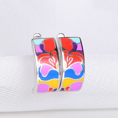 Bohemian 925 Sterling Silver Earring For Women Enamel Flower Earring Cubic Zirconia Handmade Wedding Party Jewelry
