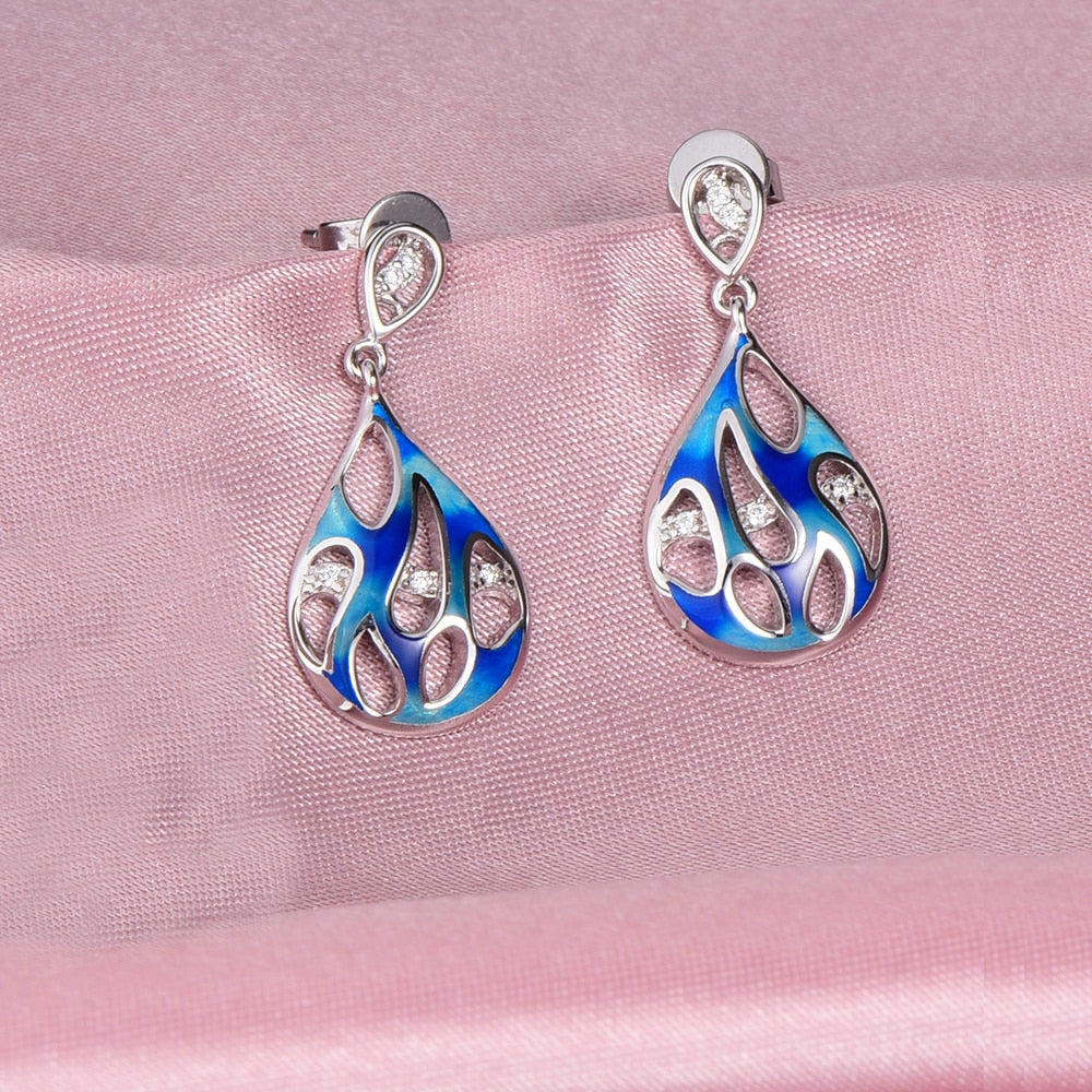 Bohemian Water Drop Enamel Silver Earrings For Women Engagement 925 Sterling Silver Earring Handmade Party Jewelry
