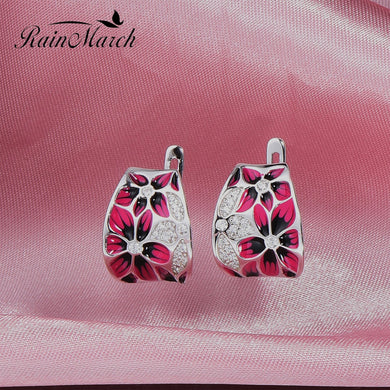 Enamel Flower Silver Earrings For Women Engagement 100% 925 Sterling Silver Earring Handmade Enamel Party Jewelry