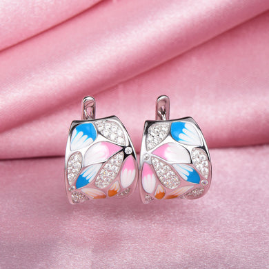Enamel Silver Engagement Stud Earrings For Women 925 Sterling Silver Earring Handmade Enamel Party Jewelry