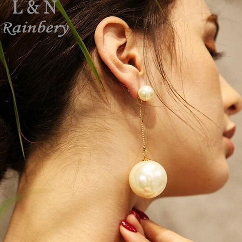 Rainbery 2018 Fashion Gold Earrings Double Artificial Pearl Earrings Long Paragraph Ms Temperament Simple Wear Ear women Jewelry