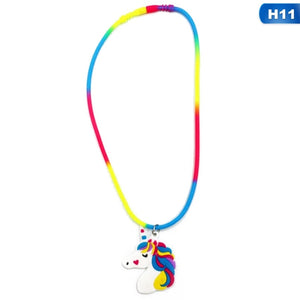 Collane con ciondolo unicorno arcobaleno Giocattoli di gomma Festa di nascita Bambini Ragazze Migliore amico Catena di amicizia Accessori per gioielli 