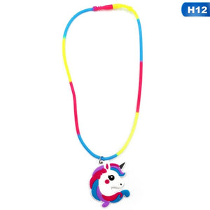 Collane con ciondolo unicorno arcobaleno Giocattoli di gomma Festa di nascita Bambini Ragazze Migliore amico Catena di amicizia Accessori per gioielli 