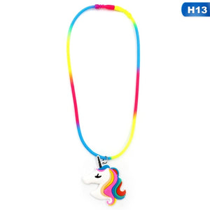 Collane con ciondolo unicorno arcobaleno Giocattoli di gomma Festa di nascita Bambini Ragazze Migliore amico Catena di amicizia Accessori per gioielli 