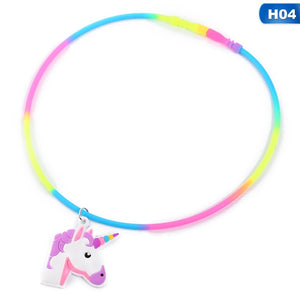 Collane con ciondolo unicorno arcobaleno Giocattoli di gomma Festa di nascita Bambini Ragazze Migliore amico Catena di amicizia Accessori per gioielli 