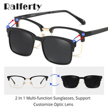 Carica l&#39;immagine nel visualizzatore di Gallery, Ralferty 2 in 1 montature da vista multifunzione occhiali da sole magnetici occhiali da vista polarizzati maschili clip su occhiali quadrati Z8021 