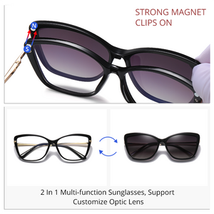 Ralferty 2 in 1 occhiali da sole polarizzati con magnete Occhiali vintage cat eye trasparenti Donna 2023 Clip magnetica su occhiali Montature da vista 
