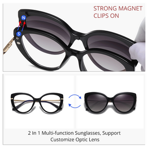 Ralferty 2 in 1 Multi-function Clip On Sunglass Women Cat's Eye Computer Glasses Polarized Anti-glare Blue Light Driver Shades