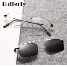Load image into Gallery viewer, Ralferty 2 in 1 Retro Polarized Sunglasses Men Women Metal Rectangle Eyeglass Frame 0 Diopter Optic Magnet Clip On Glasses D060