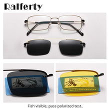 Load image into Gallery viewer, Ralferty 2 in 1 Retro Polarized Sunglasses Men Women Metal Rectangle Eyeglass Frame 0 Diopter Optic Magnet Clip On Glasses D060